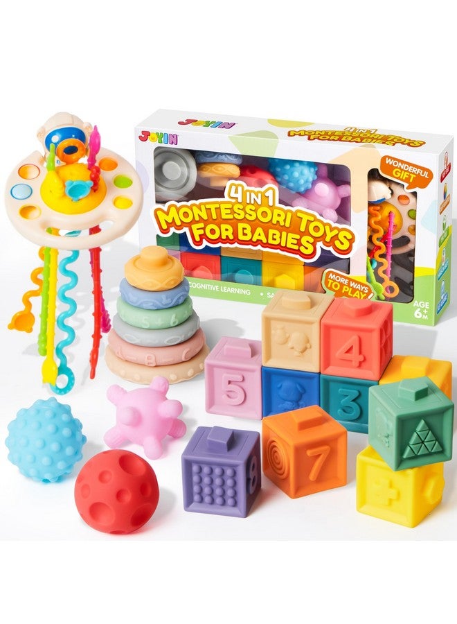 JOYIN Baby Toys - Montessori Toys for Babies 6-12 Months, Food-Grade Sensory Present Infant Stacking Circles Teether, Blocks, 3D Stress Balls, Pull String, Learning Gifts for Baby Girls Boys - Image 1