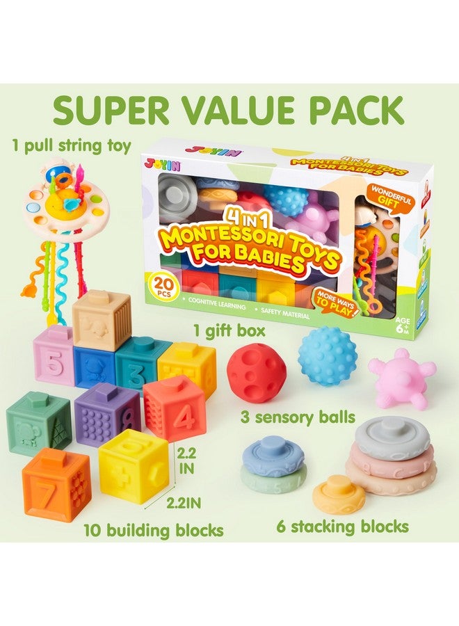 JOYIN Baby Toys - Montessori Toys for Babies 6-12 Months, Food-Grade Sensory Present Infant Stacking Circles Teether, Blocks, 3D Stress Balls, Pull String, Learning Gifts for Baby Girls Boys - Image 2