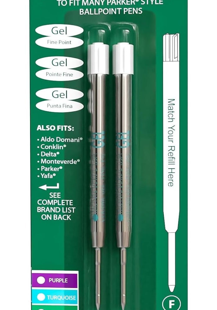 Monteverde Capless Gel Ballpoint Refill - Turquoise, Fine Point, 2-Pack for Parker Pens - Image 1