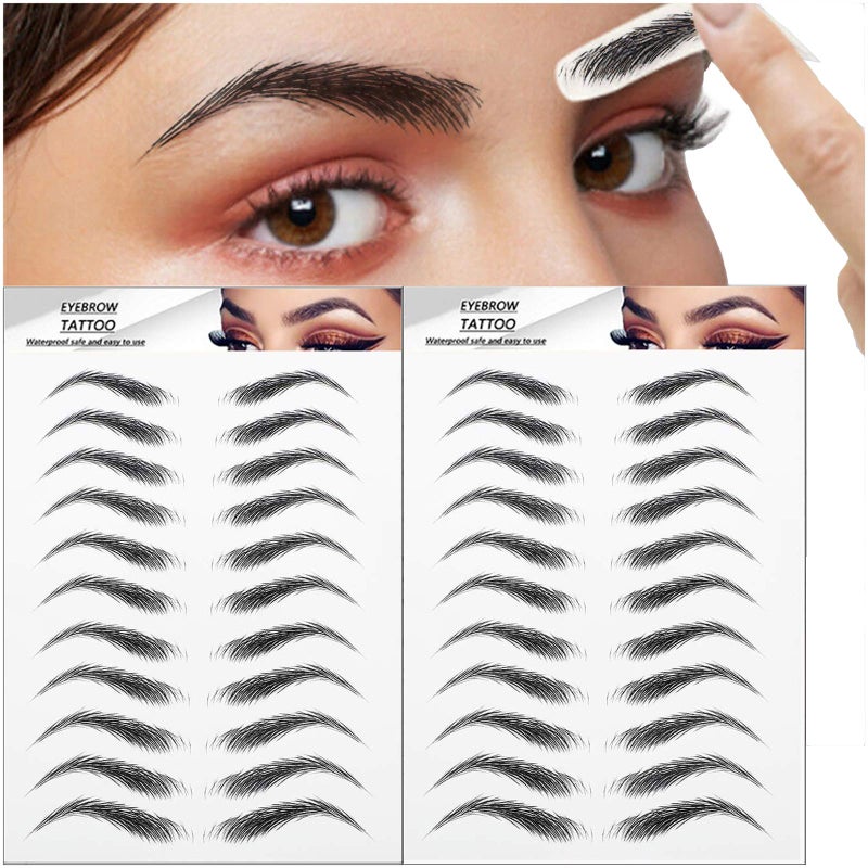 Miotorio 22 Pairs 4D Eyebrows Tattoo, Hair-Like Authentic Eyebrows, Eyebrows Tattoo Peel Off, Long Lasting Natural False Eyebrows Makeup Sticker for Eyebrow Grooming Shaping (Black) - Image 1