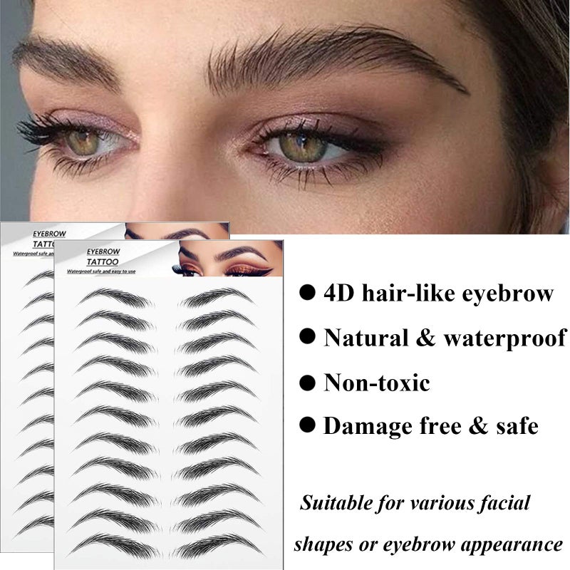 Miotorio 22 Pairs 4D Eyebrows Tattoo, Hair-Like Authentic Eyebrows, Eyebrows Tattoo Peel Off, Long Lasting Natural False Eyebrows Makeup Sticker for Eyebrow Grooming Shaping (Black) - Image 2