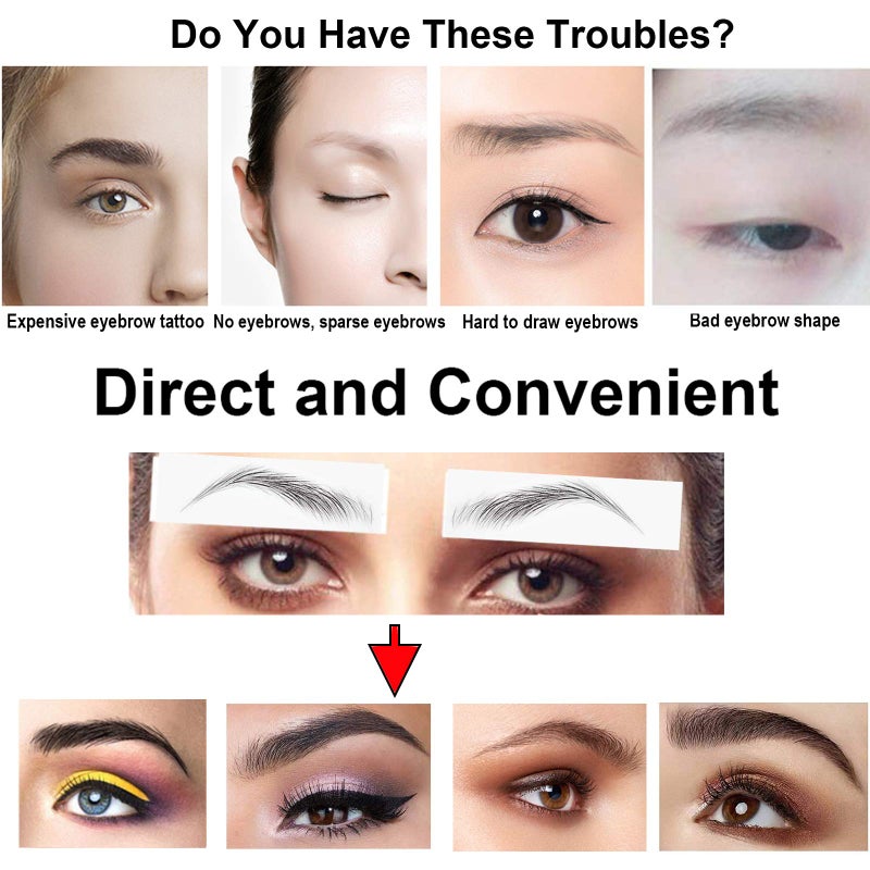 Miotorio 22 Pairs 4D Eyebrows Tattoo, Hair-Like Authentic Eyebrows, Eyebrows Tattoo Peel Off, Long Lasting Natural False Eyebrows Makeup Sticker for Eyebrow Grooming Shaping (Black) - Image 3
