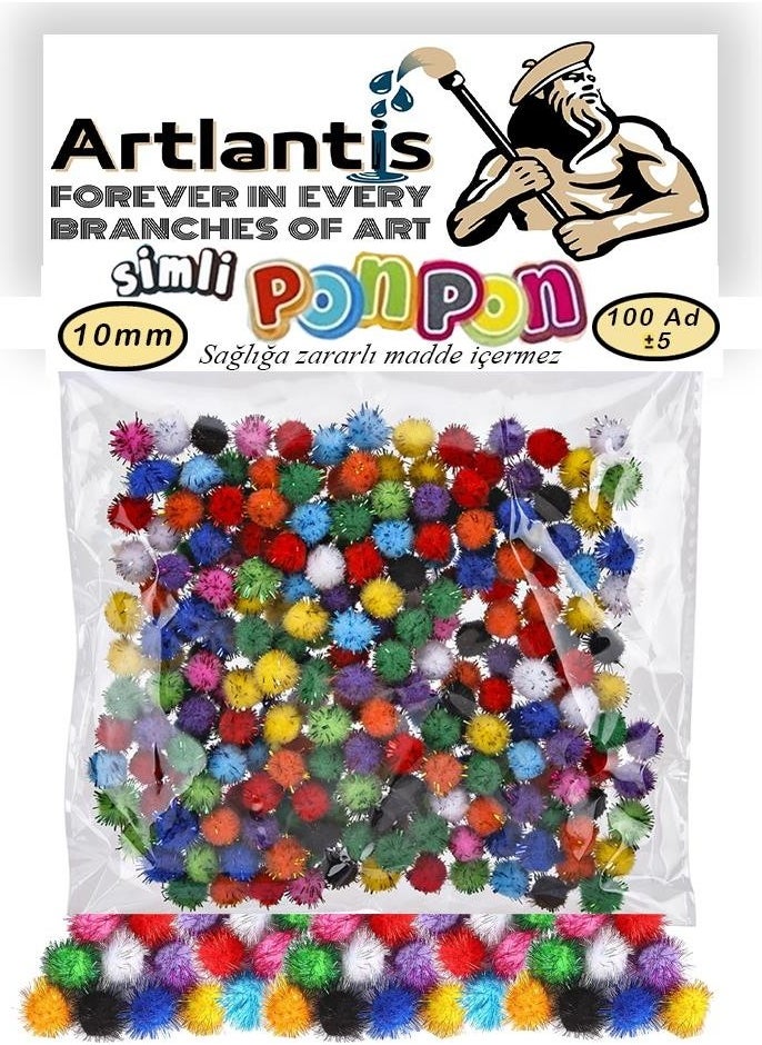 Artlantis بوم بوم متلألئ 10 مم عبوة 100 بوم بوم ملون مختلط 10 مم بوم بوم 1 سم  - Image 1