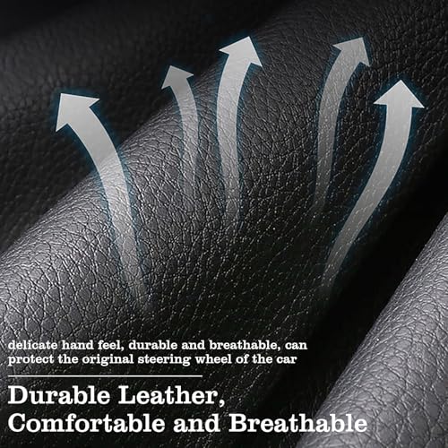 FBLOWMOD Car Leather Steering Wheel Cover - Panapi Material, Universal 14.5-15 Inch Leather Anti-Slip Breathable Auto Steering Wheel Covers for Men Women (Embroidery-White) - Image 4