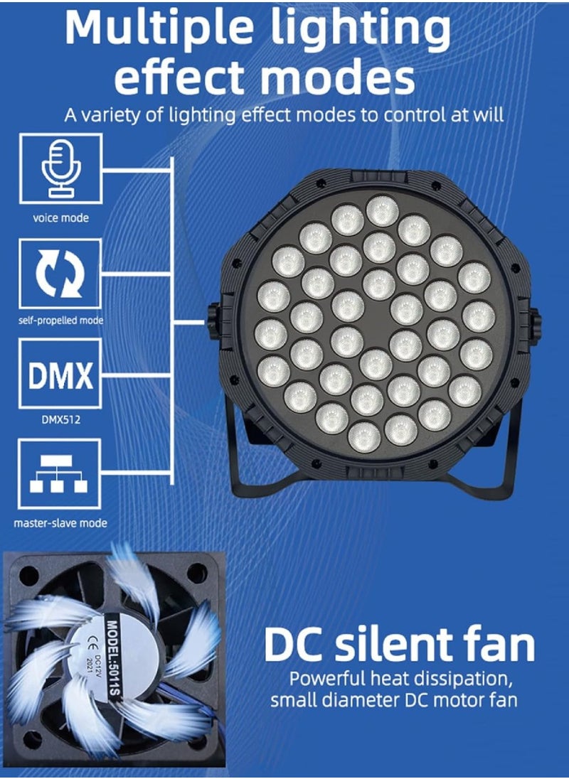 Yuwell - RGB Stage Lighting 36 LED Dj Par Lights Uplighting For Events Diverse Lighting Modes Supported DMX512 Sound Activated Master-Slave Auto-Run Mode RGB Disco Par Light For Wedding Party And Concert - Image 1