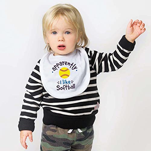 ChalkTalkSPORTS Softball Baby & Infant Bib | Apparently, I like Softball | Soft Microfiber Bib - Image 2