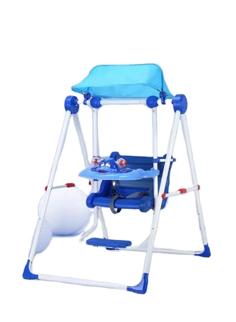 أرجوحة أطفال متعددة الوظائف مزودة بحزام أمان وغطاء ظل - لون أزرق - Image 1