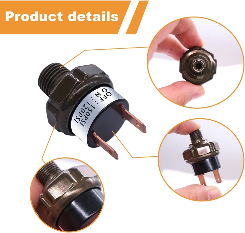 mankk Air Pressure Switch 120-150 PSI Thread 1/8" NPT 24V 12V DC Air Compressor Pressure Switch for Air Horn Train 120-150-1/8" NPT-BK - Image 5