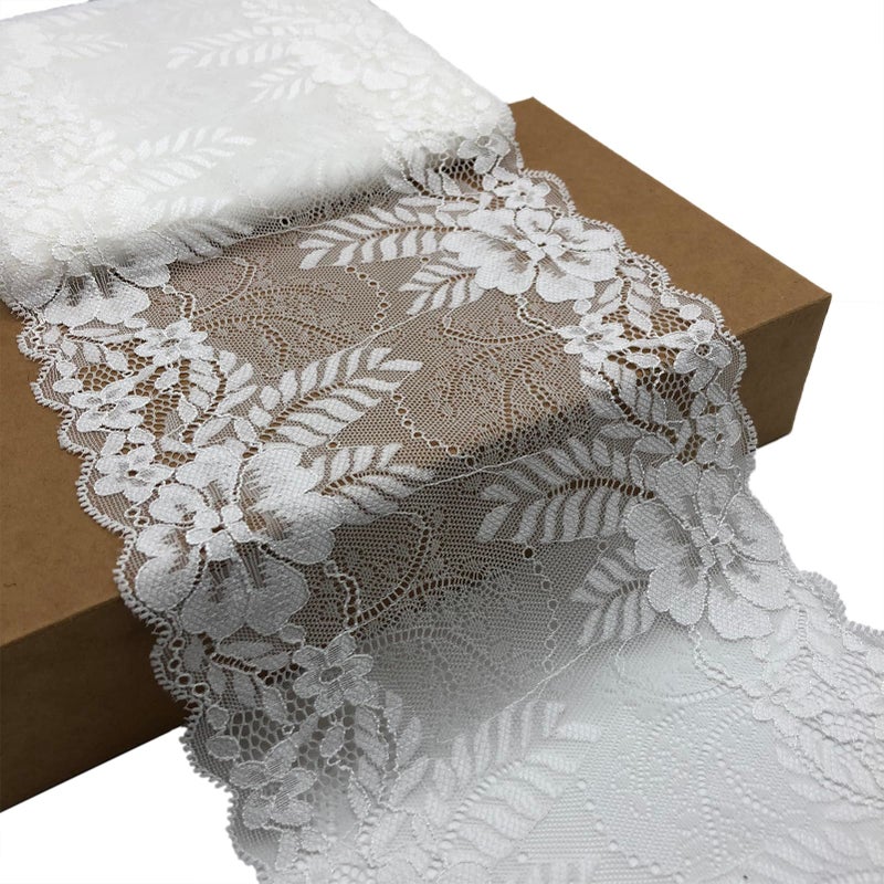 7 Inch Wide Stretch Lace Ribbon 5 Yards Elastic Lace Trim Fabric for Sewing Garment DIY Crafts 5199 White