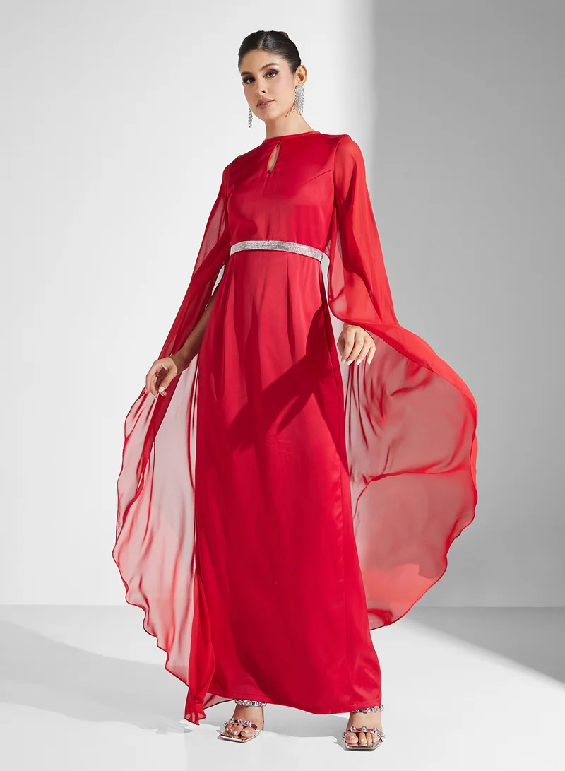Golden Apple Cape Sleeve Gown Dress