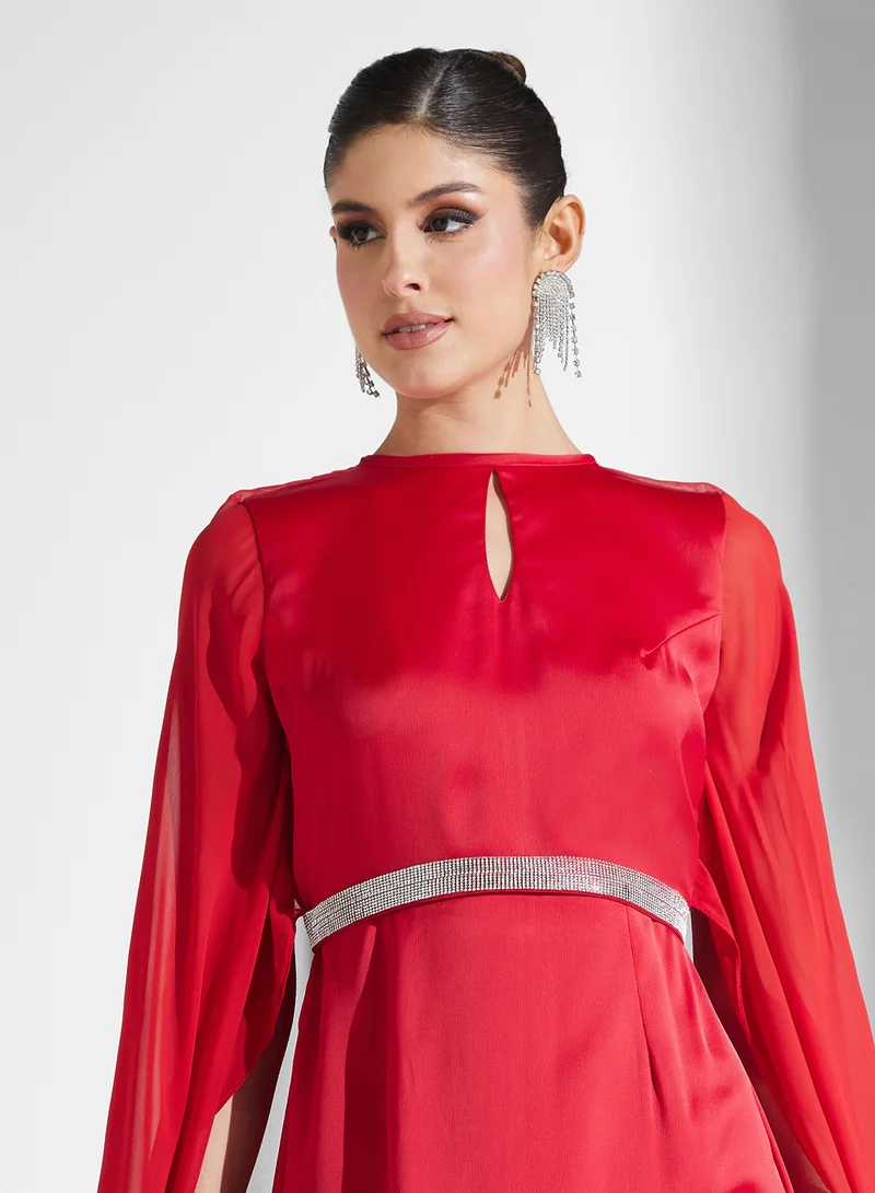 Golden Apple Cape Sleeve Gown Dress