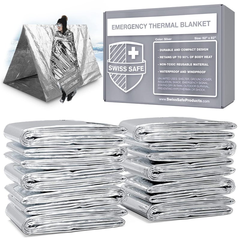 Swiss Safe Emergency Mylar Thermal Blankets + Bonus Space Blanket - Compact & Insulated for Cold Weather - Designed for NASA, Outdoor Camping, Survival, First Aid Car Kit - Silver, 75 Pack - Image 1
