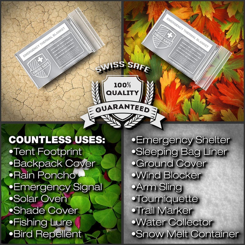 Swiss Safe Emergency Mylar Thermal Blankets + Bonus Space Blanket - Compact & Insulated for Cold Weather - Designed for NASA, Outdoor Camping, Survival, First Aid Car Kit - Silver, 75 Pack - Image 4