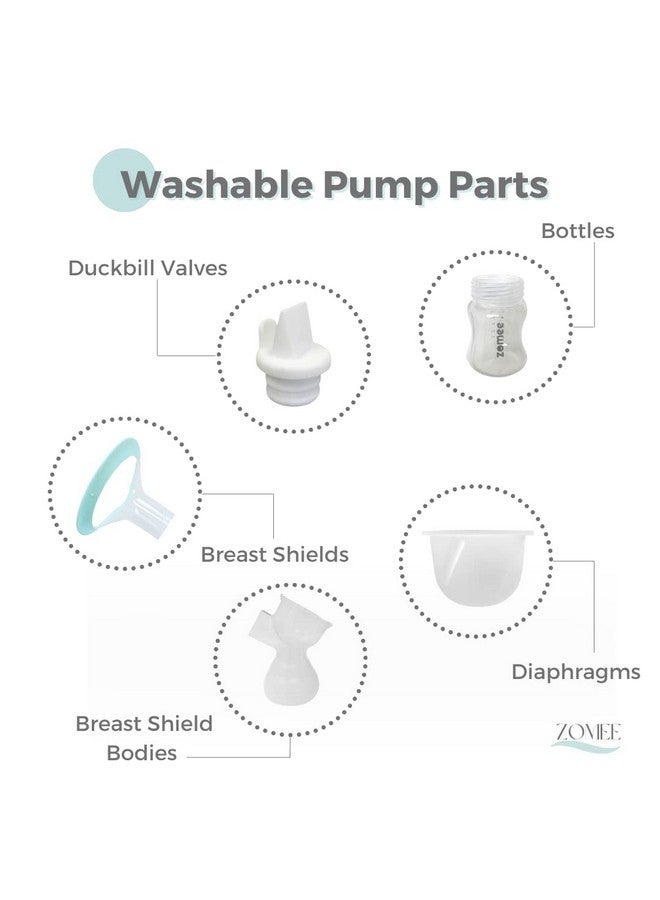 Zomee Double Breast Shield Kit Replacement Set for Z2 Size 24mm Includes; Breast Sheild Body, Diaphragms, Duckbill Valves, Tubes and Adapters & Storage Bottles - Image 4