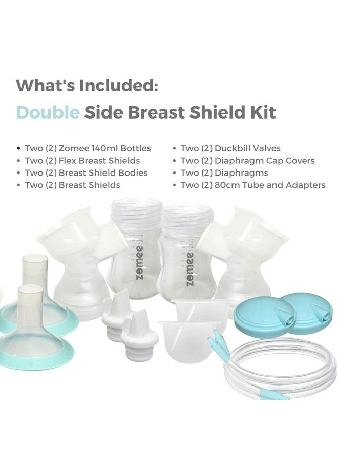 Zomee Double Breast Shield Kit Replacement Set for Z2 Size 24mm Includes; Breast Sheild Body, Diaphragms, Duckbill Valves, Tubes and Adapters & Storage Bottles - Image 2