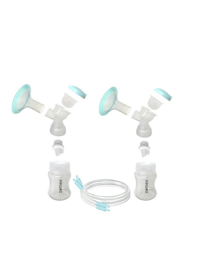 Zomee Double Breast Shield Kit Replacement Set for Z2 Size 24mm Includes; Breast Sheild Body, Diaphragms, Duckbill Valves, Tubes and Adapters & Storage Bottles - Image 1