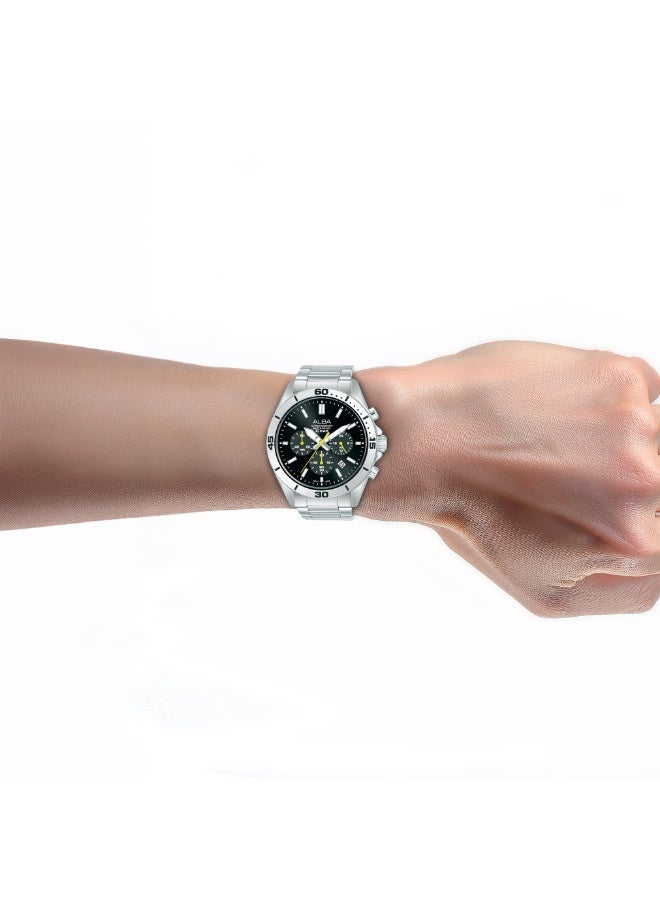 Alba Active Chronograph Men’s Watch AT3K81X1, 43 mm Black Dial, Stainless Steel Case & Bracelet, 100 m WR - Image 3