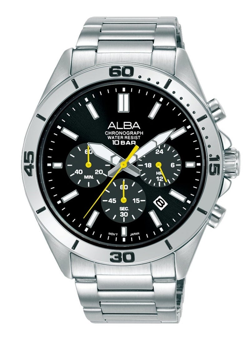 Alba Active Chronograph Men’s Watch AT3K81X1, 43 mm Black Dial, Stainless Steel Case & Bracelet, 100 m WR - Image 1