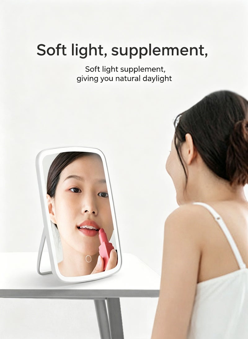 مرآة مكياج مزودة بإضاءة LED، مرآة تجميل مكتبية قابلة لتعديل السطوع مع حامل، تعمل باللمس، مرآة تجميل محمولة للاستخدام المنزلي والسفر، 3 أوضاع إضاءة بألوان مختلفة - Image 4