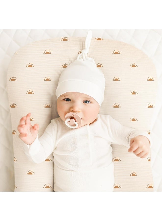 Konssy Muslin Baby Lounger Cover 2 Pack, 100% Cotton Newborn Lounger Cover, Soft and Breathable Baby Nest Slipcover for Boys Girls (Camel,Sun) - Image 3
