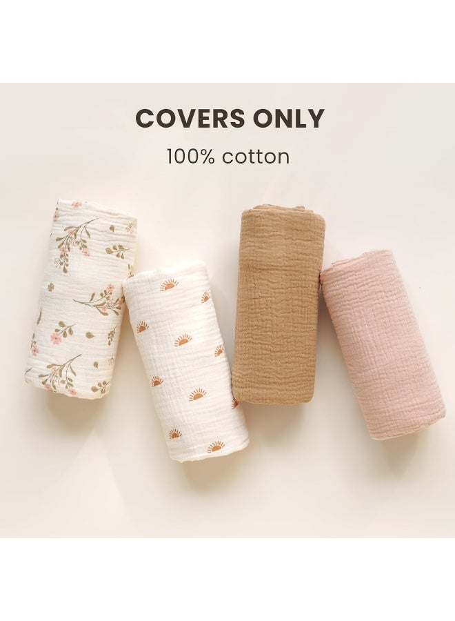 Konssy Muslin Baby Lounger Cover 2 Pack, 100% Cotton Newborn Lounger Cover, Soft and Breathable Baby Nest Slipcover for Boys Girls (Camel,Sun) - Image 2