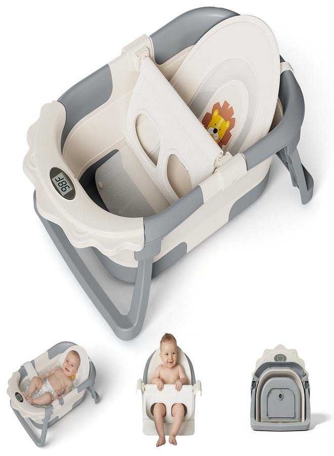MoreFeel Foldable Baby Bathtub with Thermometer - 4-in-1 Grow-with-Me Collapsible Infant Tub (Newborn to Toddler) with Adjustable Mesh Sling - Space Saving Design - Image 1