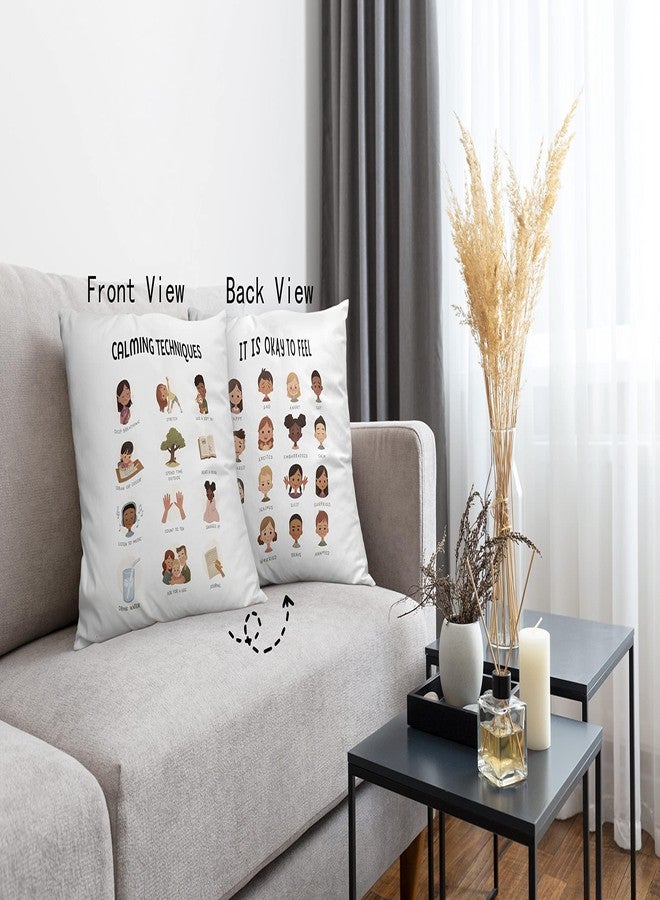 OFlich Mental Health Calming Techniques It is Okay to Feel Reversible Throw Pillow Case 18″×18″,Cute Cartoon Faces Emotions Decorative Pillowcase for Therapy Office Consulting Room,Gifts for Teens Girls - Image 3