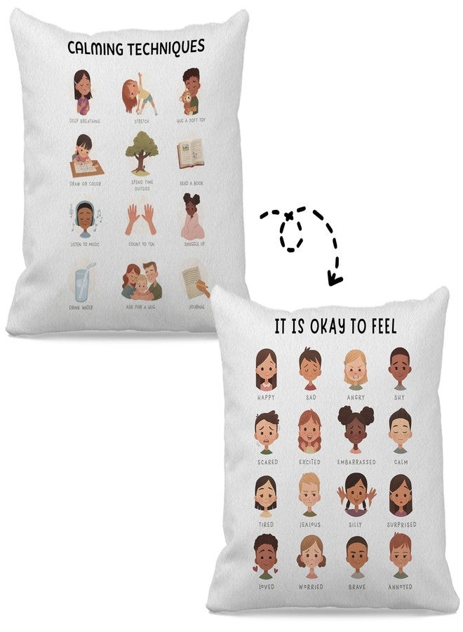 OFlich Mental Health Calming Techniques It is Okay to Feel Reversible Throw Pillow Case 18″×18″,Cute Cartoon Faces Emotions Decorative Pillowcase for Therapy Office Consulting Room,Gifts for Teens Girls - Image 1