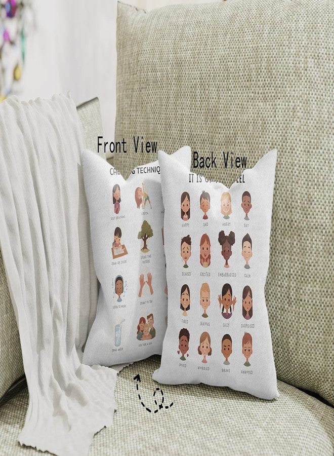 OFlich Mental Health Calming Techniques It is Okay to Feel Reversible Throw Pillow Case 18″×18″,Cute Cartoon Faces Emotions Decorative Pillowcase for Therapy Office Consulting Room,Gifts for Teens Girls - Image 2