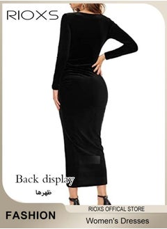 RIOXS Women's Dresses, V-neck Wrap Hip Skirt Long Sleeves Bodycon Dresses, Elegant Fishtail Dress, Evening Dress, Party Wedding Maxi Dress For Party Club Night, Dresses For Ladies Mom Wife  - Image 5