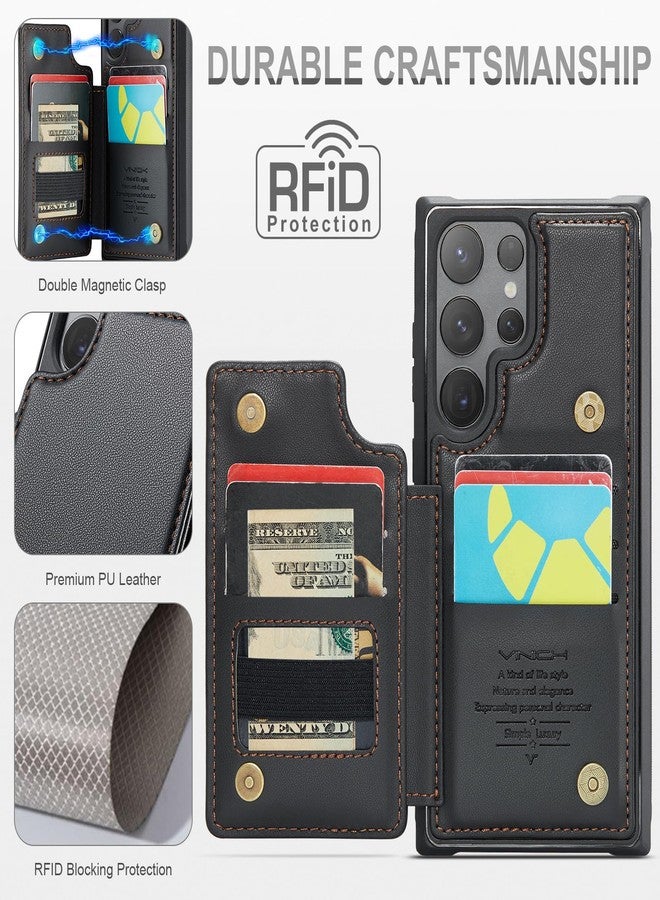 Vinich for Samsung Galaxy S24 Ultra Wallet Case with Card Holder, RFID Blocking Credit Slots Kickstand Shockproof Phone Cover for Women Men, Black - Image 2