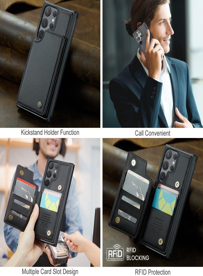 Vinich for Samsung Galaxy S24 Ultra Wallet Case with Card Holder, RFID Blocking Credit Slots Kickstand Shockproof Phone Cover for Women Men, Black - Image 3