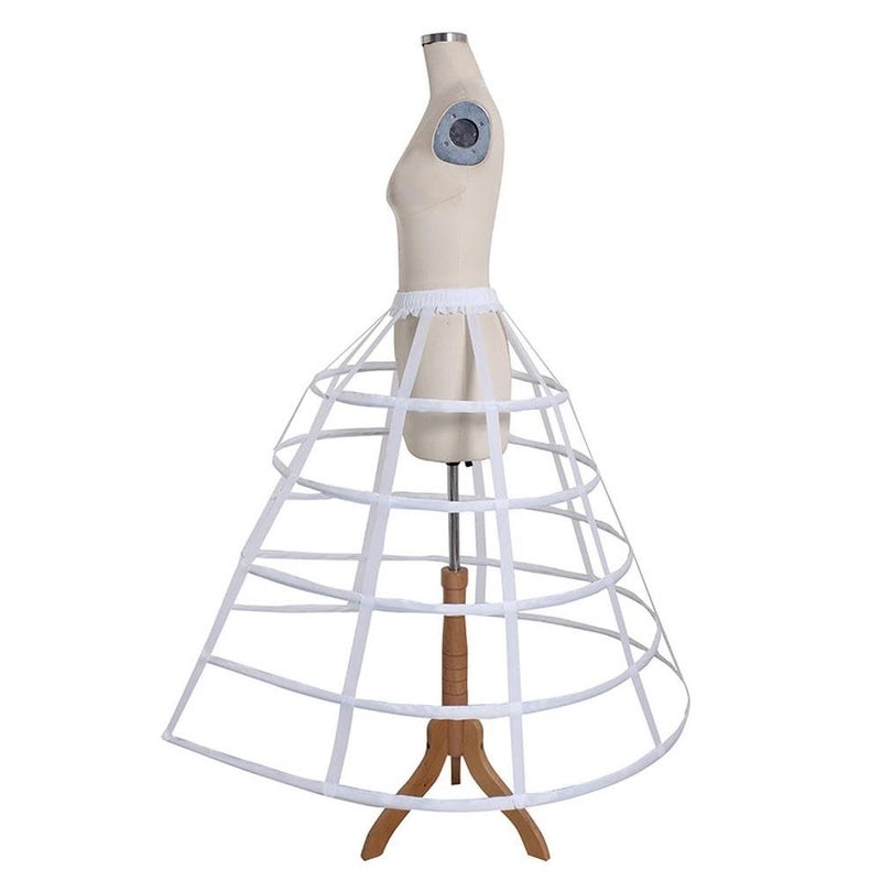 DUNHAO COS Women's Rare Vintage Cage Pannier 5 Hoop Skirt Victorian Bustle Petticoat (Front Open White) - Image 2