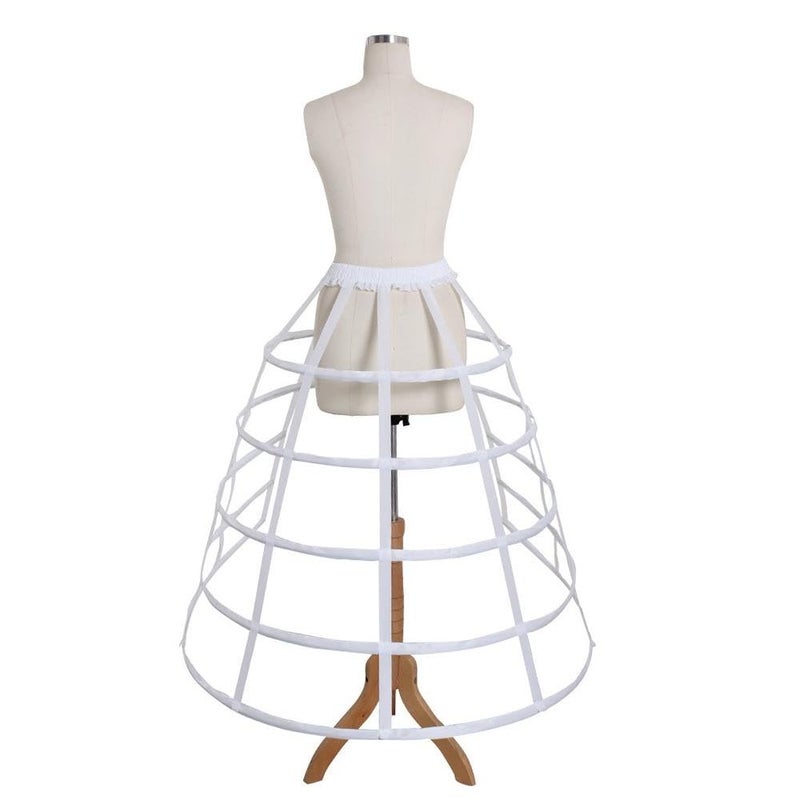 DUNHAO COS Women's Rare Vintage Cage Pannier 5 Hoop Skirt Victorian Bustle Petticoat (Front Open White) - Image 3
