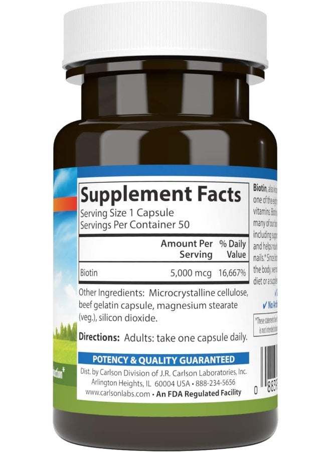 Carlson كبسولات البيوتين 5000 ميكروغرام لشعر وأظافر صحية - Image 2