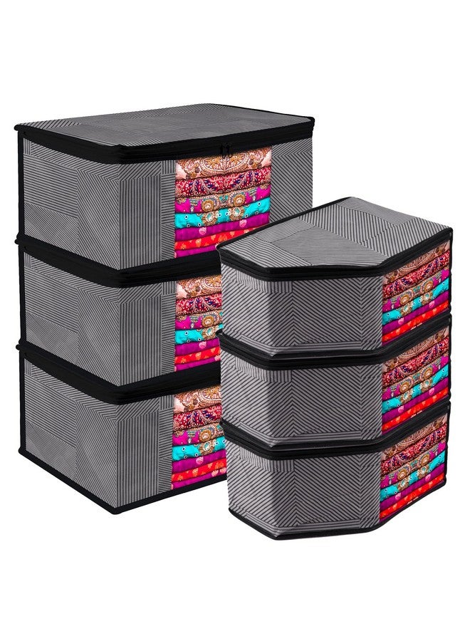 Kuber Industries Kuber Industries Saree Cover & Blouse Cover Organizer Combo Set | 3 Pieces Blouse & 3 Pieces Saree Cover Set | Zipper Closure | Lining-Design | Set of 6 | Gray - Image 1