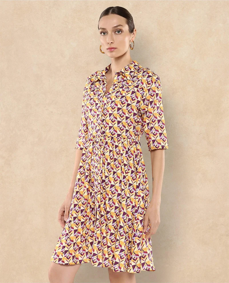 Rareism Women's Chic Geometric Print A-Line Dress