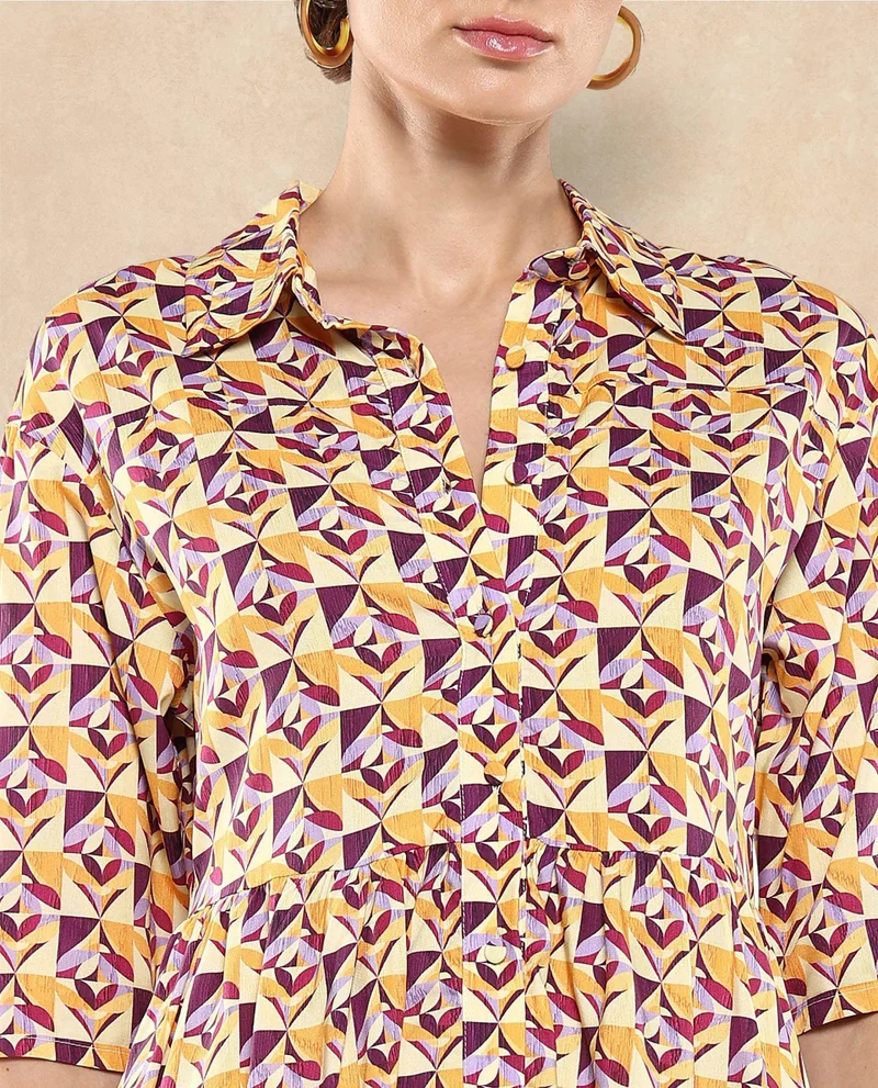Rareism Women's Chic Geometric Print A-Line Dress