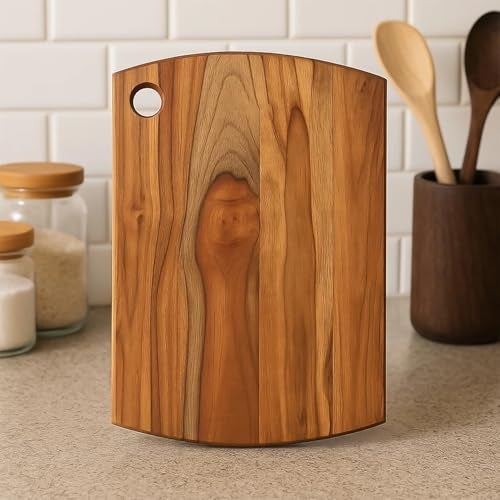 SUPERMOM Chopping Board Wood 1 Pc – Teak Wooden Cutting Board for Vegetables, Fruits, Meat and Cheese – Antibacterial, Durable, BPA-Free, Non-Slip Kitchen Chopping Board for Cooking and Food Prep - Image 1