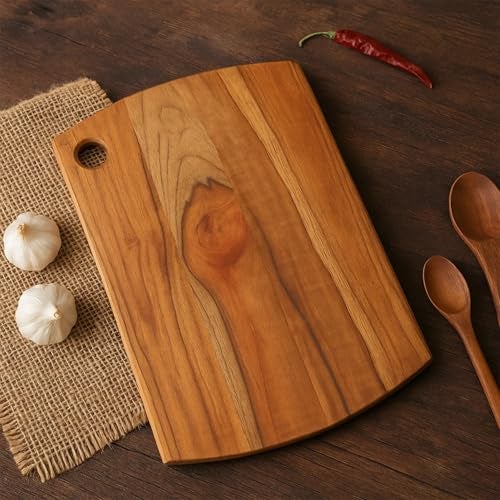 SUPERMOM Chopping Board Wood 1 Pc – Teak Wooden Cutting Board for Vegetables, Fruits, Meat and Cheese – Antibacterial, Durable, BPA-Free, Non-Slip Kitchen Chopping Board for Cooking and Food Prep - Image 3