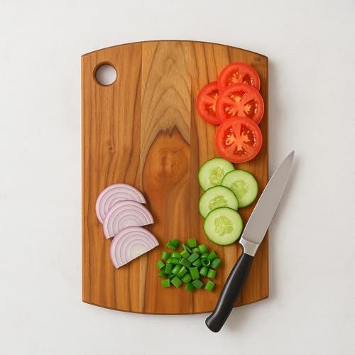 SUPERMOM Chopping Board Wood 1 Pc – Teak Wooden Cutting Board for Vegetables, Fruits, Meat and Cheese – Antibacterial, Durable, BPA-Free, Non-Slip Kitchen Chopping Board for Cooking and Food Prep - Image 2