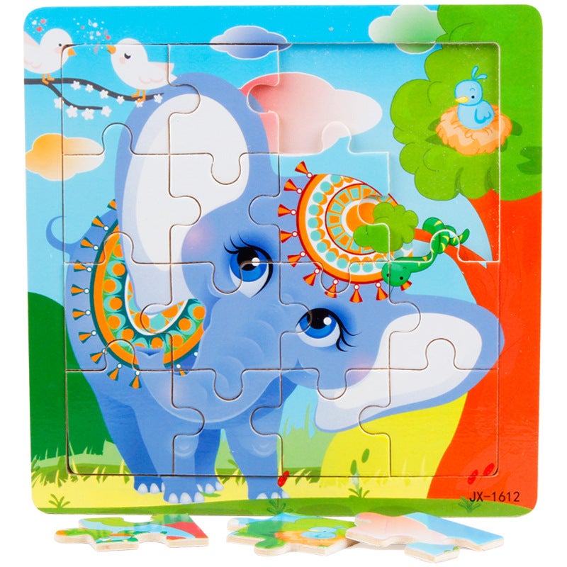 Wooden 16-Piece Puzzle Cartoon Animal Transportation Toddler Mathematics Chinese Pinyin Puzzle Fun - Image 3