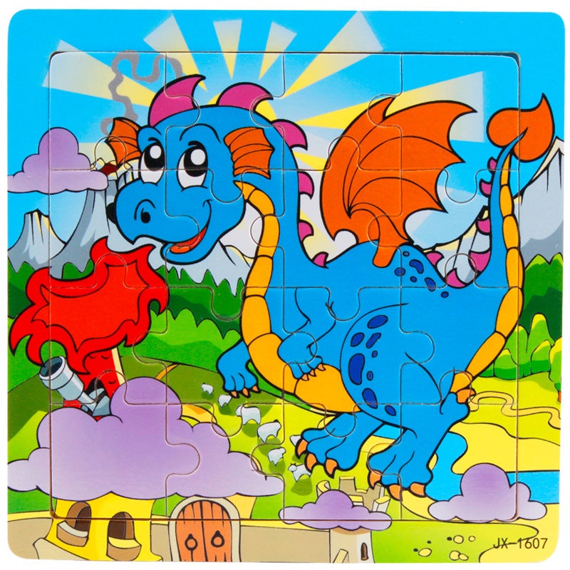 Wooden 16-Piece Puzzle Cartoon Animal Transportation Toddler Mathematics Chinese Pinyin Puzzle Fun - Image 1