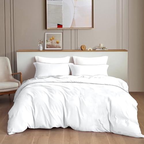 TIB Glace Cotton 140 GSM Plain King Size Bedsheet with 2 Pillow Covers, Bedsheet for Double Bed, 90X100 Inches, for Home, Hotel, Guest Room, White - Image 1