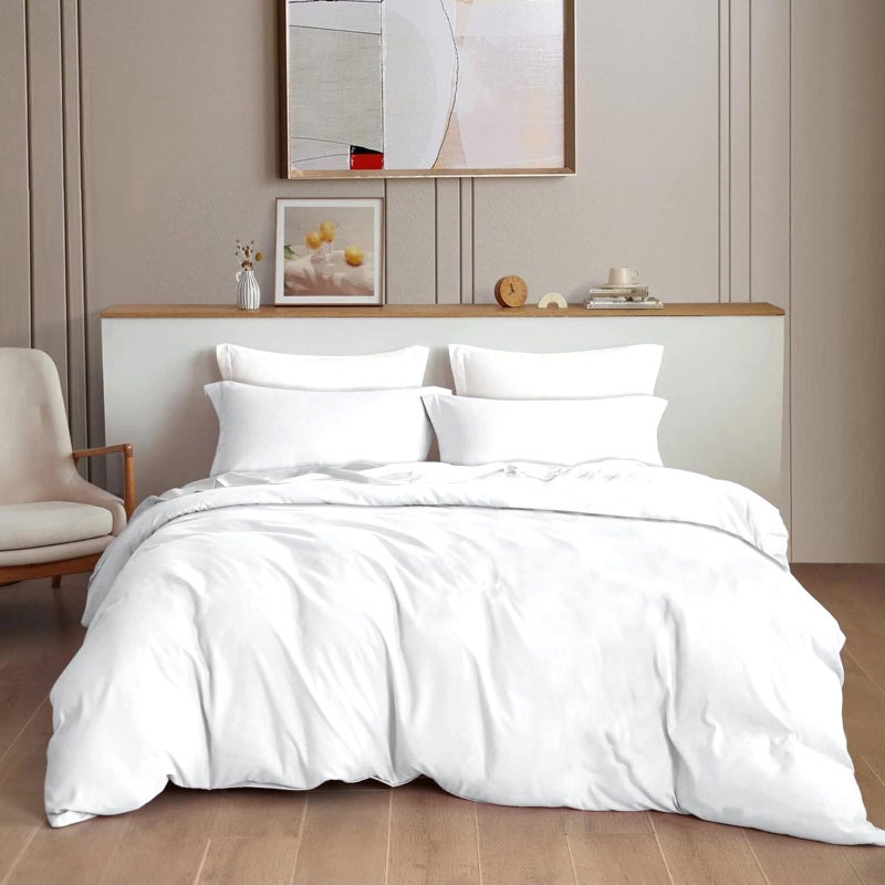 TIB Glace Cotton 140 GSM Plain King Size Bedsheet with 2 Pillow Covers, Bedsheet for Double Bed, 90X100 Inches, for Home, Hotel, Guest Room, White - Image 5