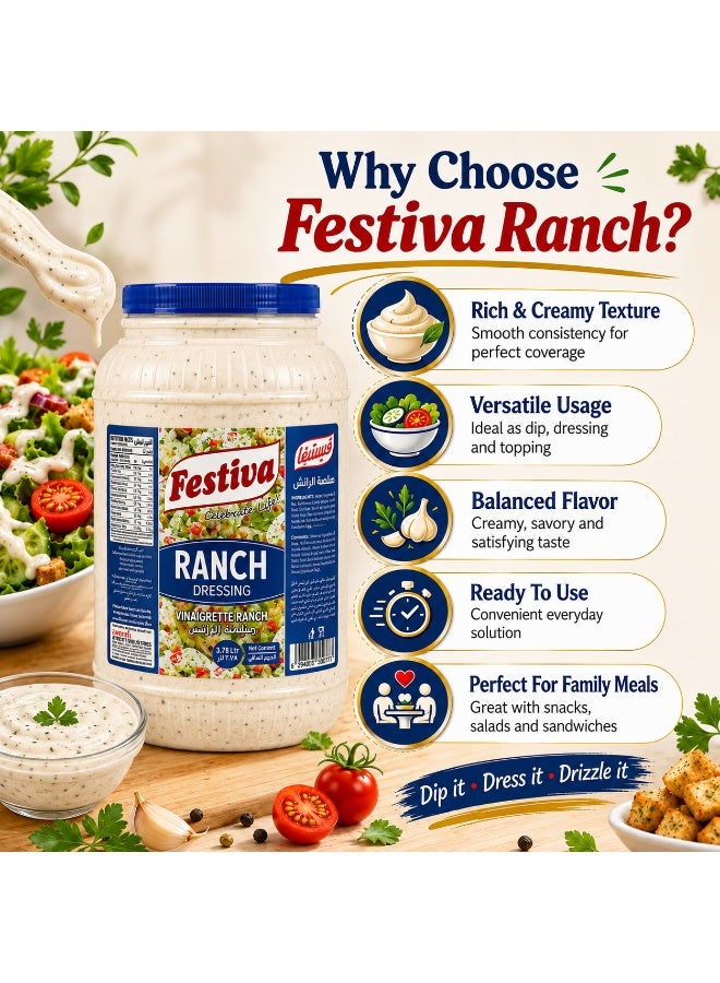 Festiva Ranch US Dressing 3.78L - Creamy Salad Dressing and Sandwich Spread for Burgers, Wraps and Snacks - Dip and Dressing Sauce - Image 4