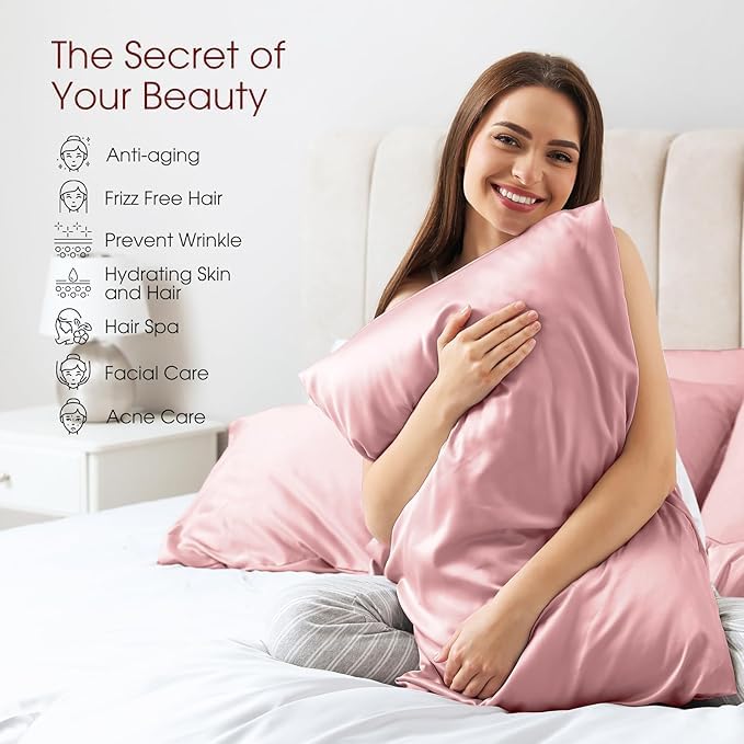 RAGGLE Set of 2 Satin Silk Pillowcase for Hair and Skin Standard Size 18"X 28" with Soft Breathable Smooth Cooling Pillow Covers for Sleeping or Pillow Protector (2, Pink) - Image 3