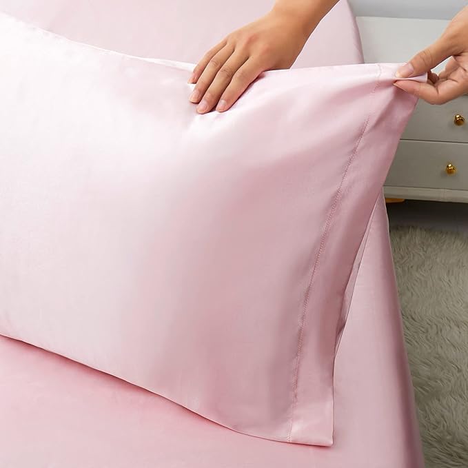 RAGGLE Set of 2 Satin Silk Pillowcase for Hair and Skin Standard Size 18"X 28" with Soft Breathable Smooth Cooling Pillow Covers for Sleeping or Pillow Protector (2, Pink) - Image 5