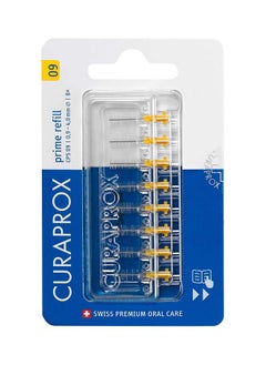 فرشاة أسنان بين الأسنان CPS 09 Prime Refill من Curaprox، باللون الأصفر، 8 قطع - 8 × 0.9 مم - فرشاة أسنان داخلية 4 مم.