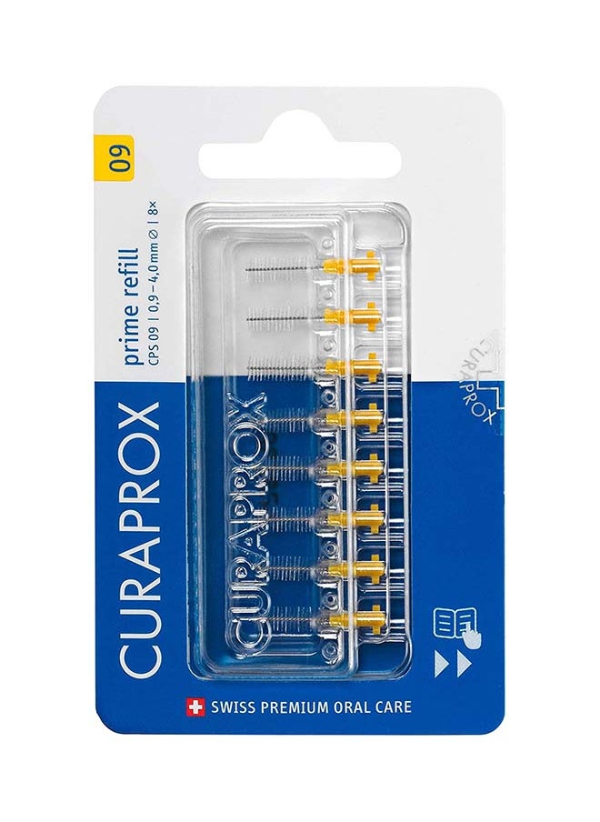 CURAPROX فرشاة أسنان بين الأسنان CPS 09 Prime Refill من Curaprox، باللون الأصفر، 8 قطع - 8 × 0.9 مم - فرشاة أسنان داخلية 4 مم.  - Image 1